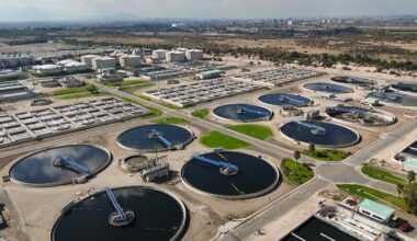 Aerial view wastewater treatment plant known biofactories