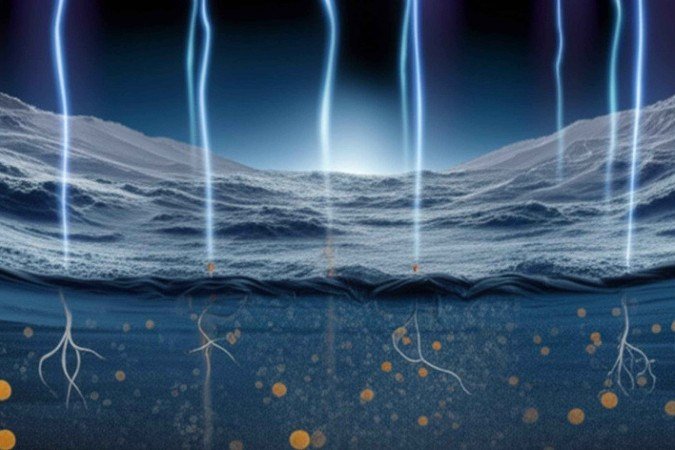 A pesquisa sugere que a vida microscópica pode sobreviver no subsolo de planetas e luas do nosso sistema solar, como Marte e as luas geladas de Júpiter e Saturno, utilizando energia proveniente de partículas de alta energia vindas do espaço, conhecidas como raios cósmicos -  (crédito: Ilustração gerada pelo Gemini One com base no texto da reportagem)