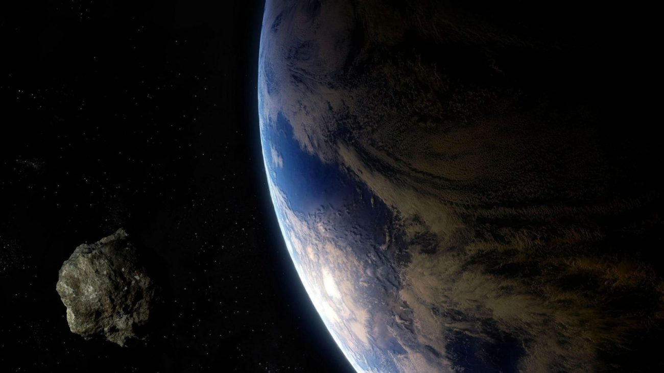 Imagem ilustrativa de um asteroide próximo à órbita da Terra.