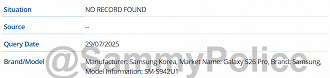 Galaxy S26 Pro no banco de dados da GSMA (Imagem: Reprodução/SammyPolice)