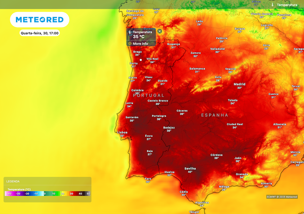 Temperaturas acima dos 35 ºC em grande parte do território