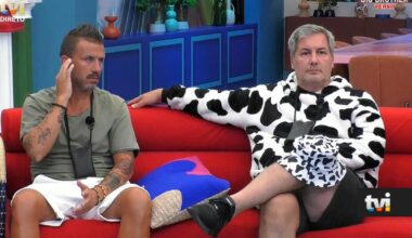 Maria Botelho Moniz de queixo caído com look inusitado de Bruno de Carvalho - Big Brother