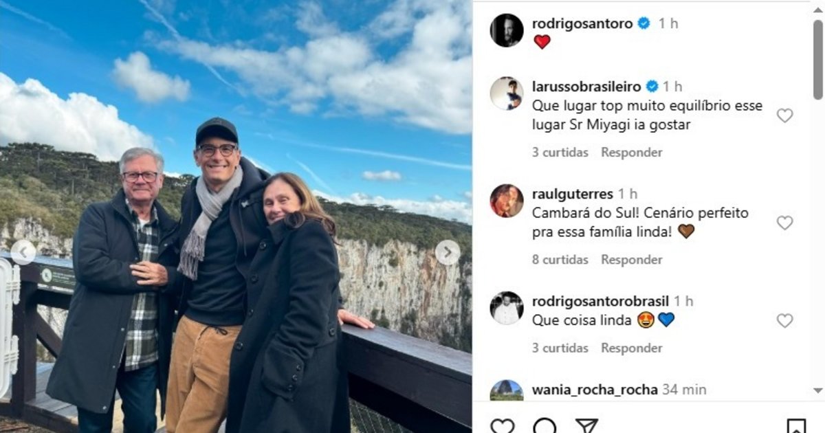 Antes de ser homenageado no Festival de Gramado, Rodrigo Santoro faz turismo em Cambará do Sul