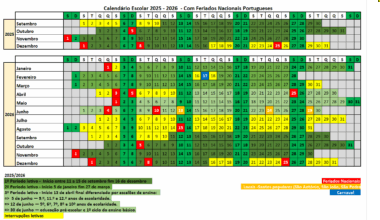 Calendário Escolar 2025 2026 em Excel