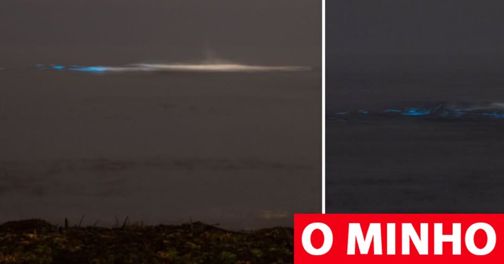 Mar de Vila do Conde com ondas azuis fluorescentes