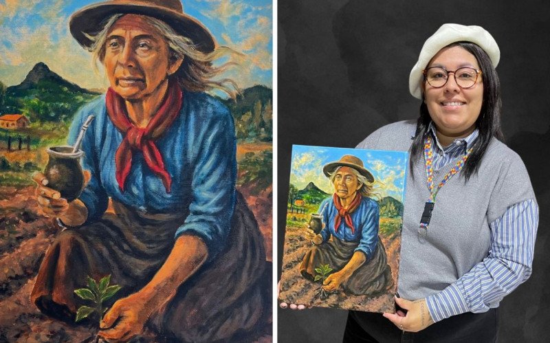 Quadro Entre Raízes e Horizontes da artista Camila Marques Dufim Pinheiro, de Três Coroas. | abc+