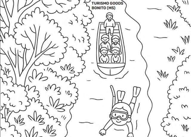 Bonito ganha destaque em livro de colorir gratuito do Ministério do Turismo