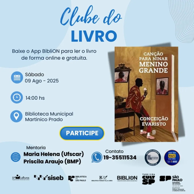 Município de Araras - Reunião de agosto do Clube do Livro será presencial