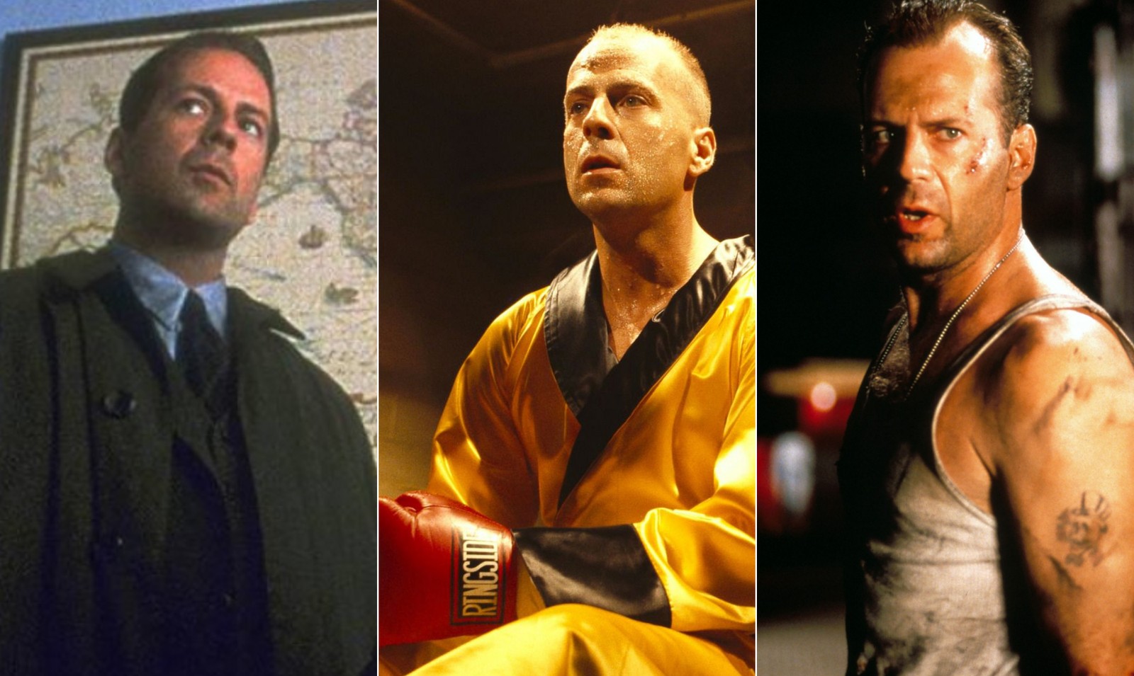 Bruce Willis em "O sexto sentido", "Pulp fiction" e "Duro de Matar" Divulgação — Foto: Divulgação
