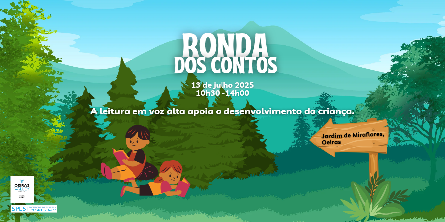 Ilustração com duas crianças a ler num jardim