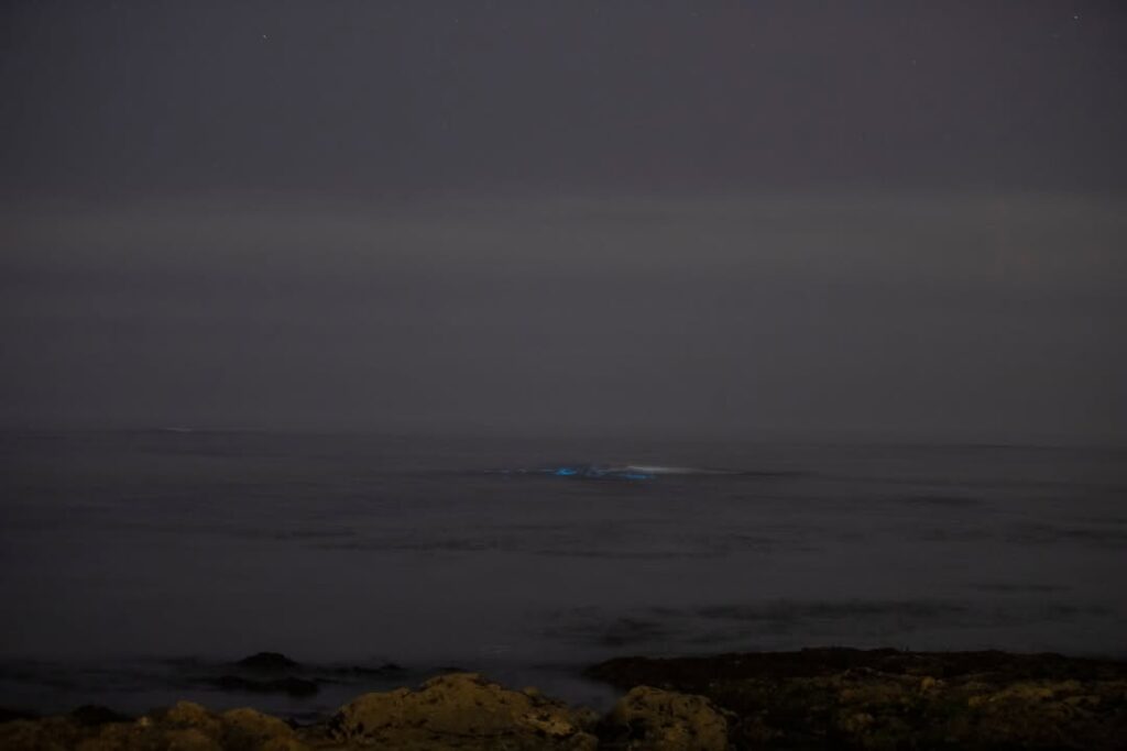Mar de vila do conde com ondas azuis fluorescentes