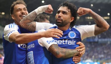 Palmeiras comemora gol de Felipe Anderson contra o Botafogo (Foto: Jorge Rodrigues/AGIF)