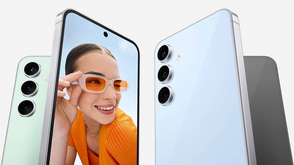 Montagem com versões verde, azul e grafite do Galaxy S24 FE, que agora está disponível no Brasil