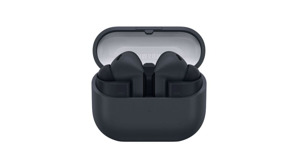 Par de Galaxy Buds 3 FE, da Samsung, em estojo de carregamento