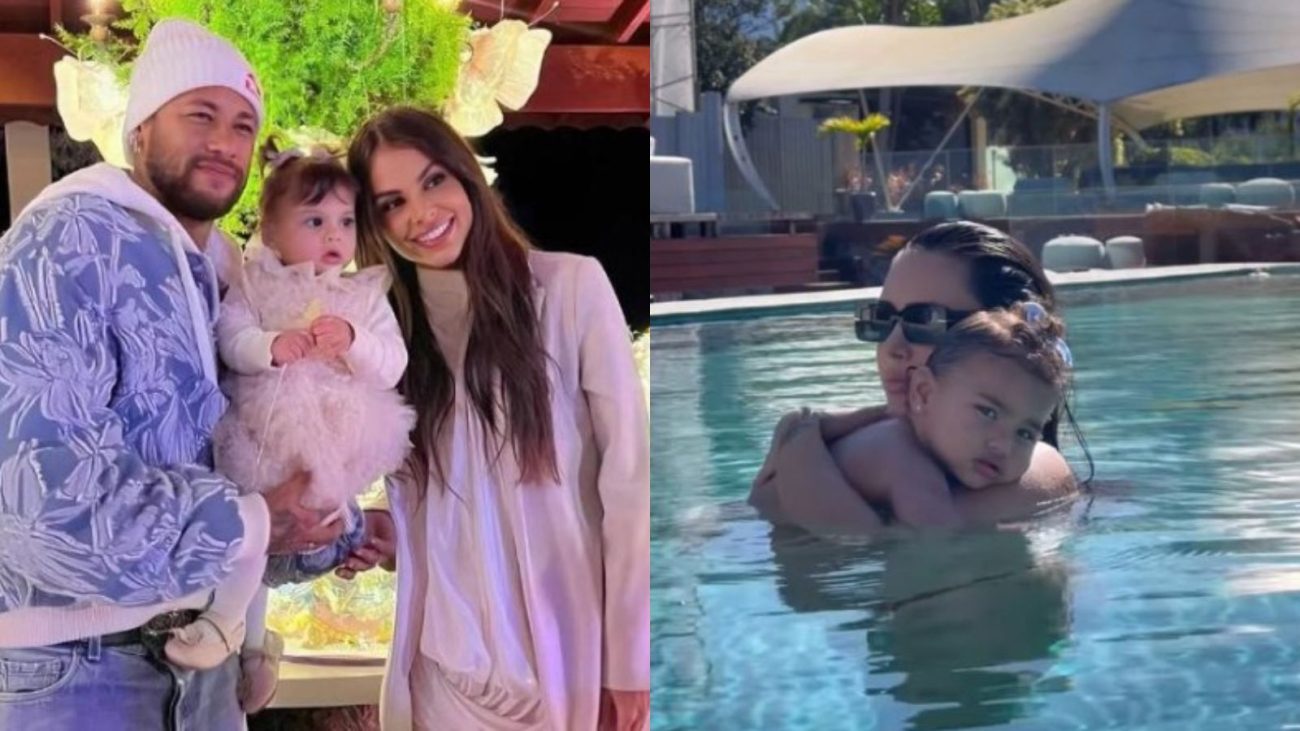 na foto aparece Bruna Biancardi com Mavie e Neymar com Amanda Kimberlly e Helena