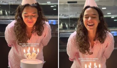 Bruna Marquezine celebra aniversário com bolo em set de filmagem