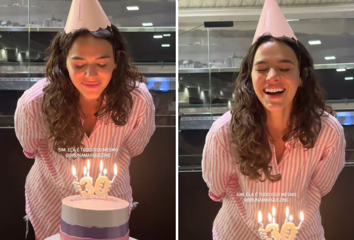Bruna Marquezine celebra aniversário com bolo em set de filmagem