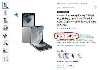 Galaxy Z Flip6 em oferta no Mercado Livre