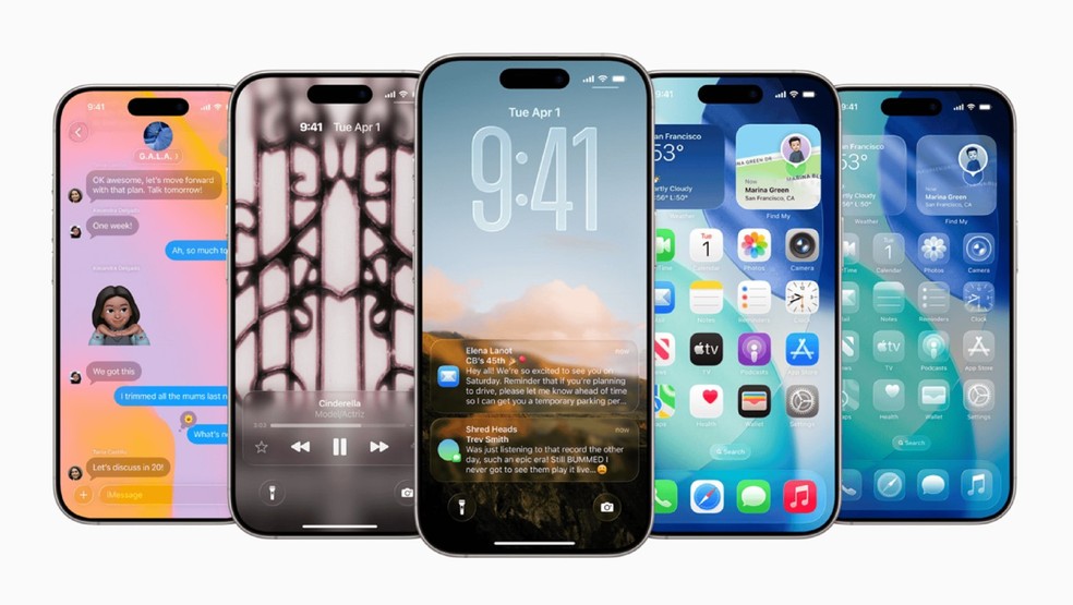 Novo iOS 26 traz design inspirado no Vision Pro com interface 'Liquid Glass', com visual translúcido para iPhones — Foto: Divulgação