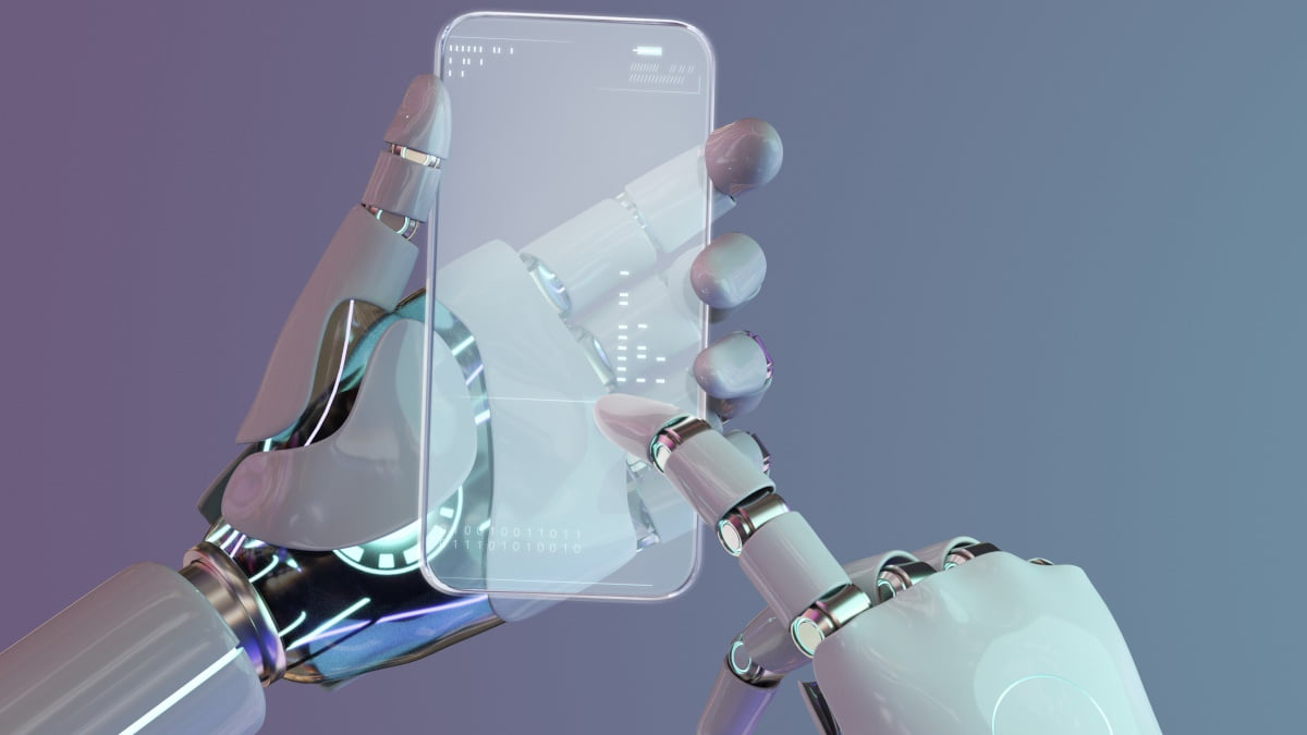 Robô a usar um smartphone