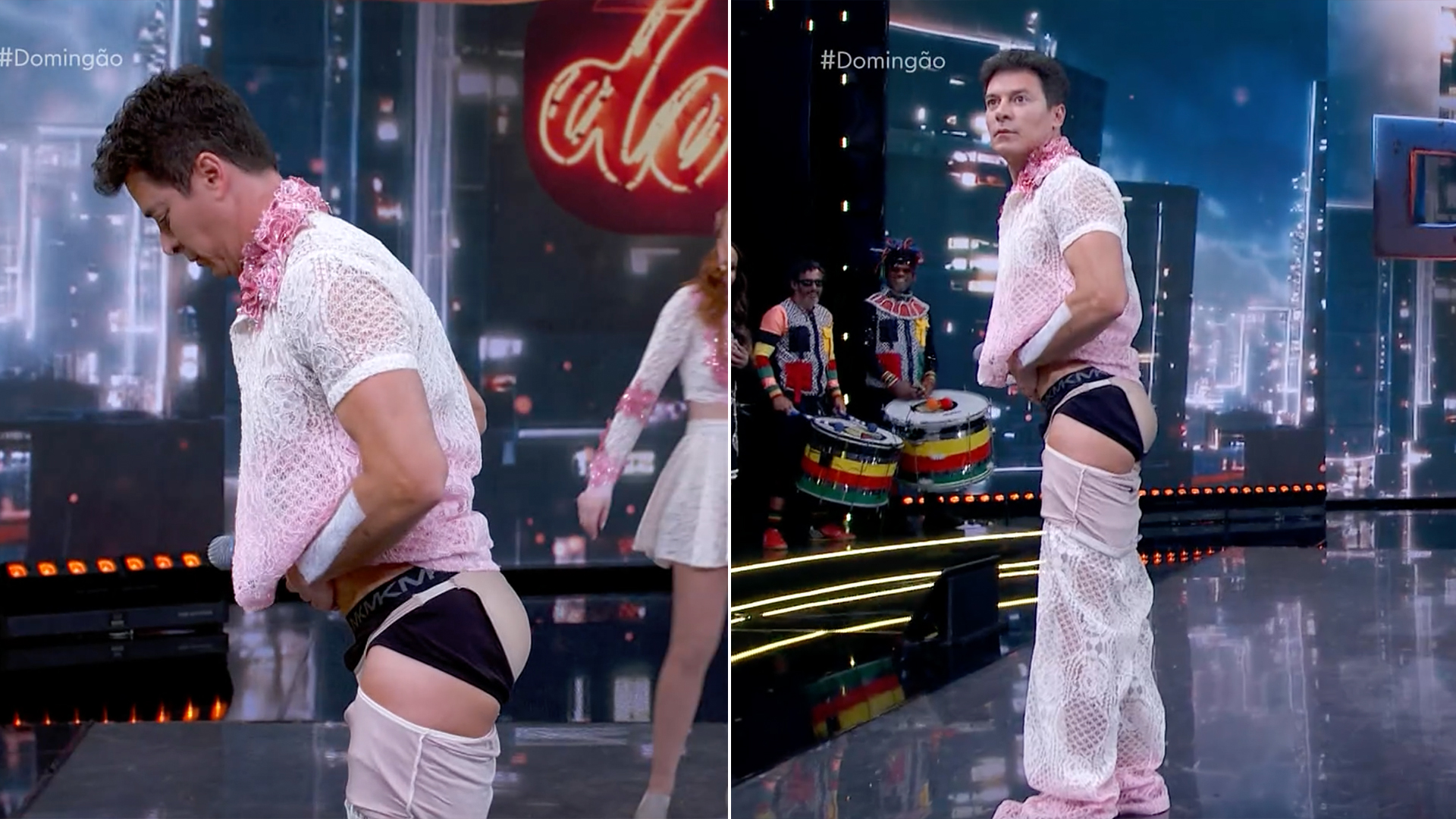 Rodrigo Faro fica só de cueca na Globo