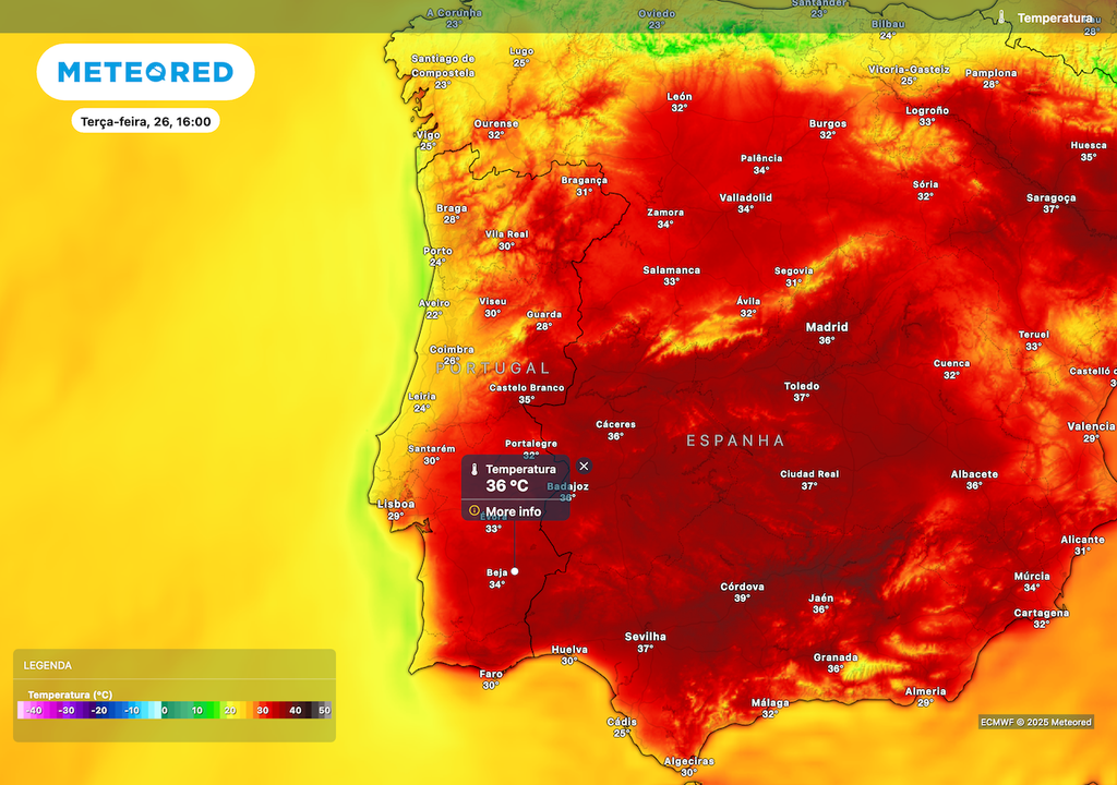 Temperaturas a oscilar entre litoral e interior em mais de 10 ºC.
