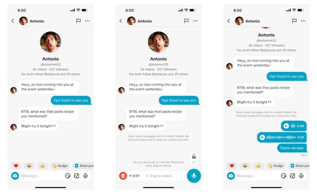 TikTok mensagens voz fotografias