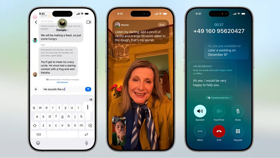 iPhone traduzirá em tempo real mensagens, ligações e chamadas no FaceTime com ajuda da IA — Foto: Reprodução/Apple