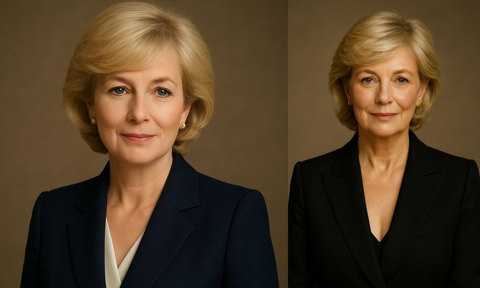 Princesa Diana: projeção aos 80 anos (à esquerda) e versão rejuvenescida com tratamentos atuais (à direita) — Foto: Divulgação CO Assessoria