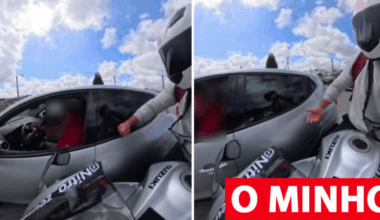 Motociclista 'fura' trânsito em Braga, esmurra carro e insulta automobilista