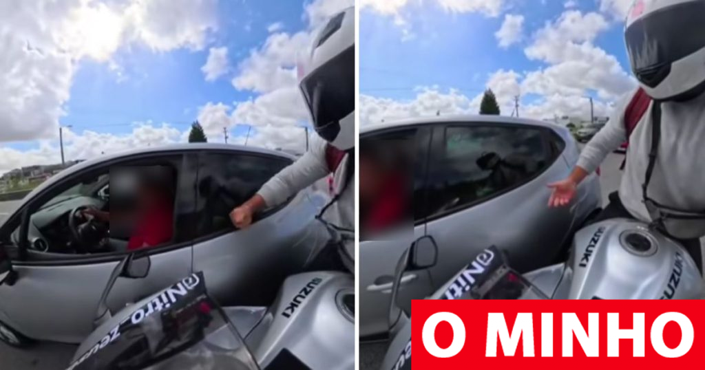 Motociclista 'fura' trânsito em Braga, esmurra carro e insulta automobilista