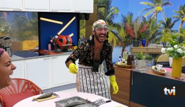 Concorrentes vestem-se a rigor e Afonso serve uma 'lambada' de peixe na cara de Miranda - Big Brother