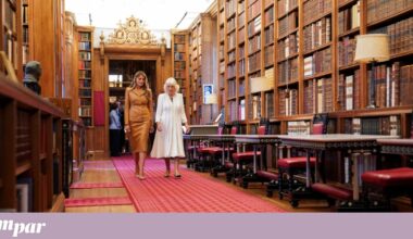 Camila e Kate entretêm Melania com livros em miniatura e estampagem com folhas | Melania Trump