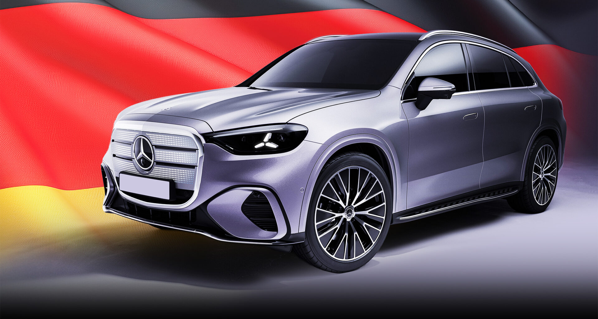 Mercedes-benz GLC com bandeira alemã de fundo