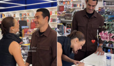 Marcus Buaiz e Isis Valverde trocam carinho durante lançamento de livro em São Paulo