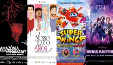 Cartazes das estreias que chegam às telonas de BH nesta primeira semana de setembro, com filmes que vão do terror à comédia e animações para toda a família