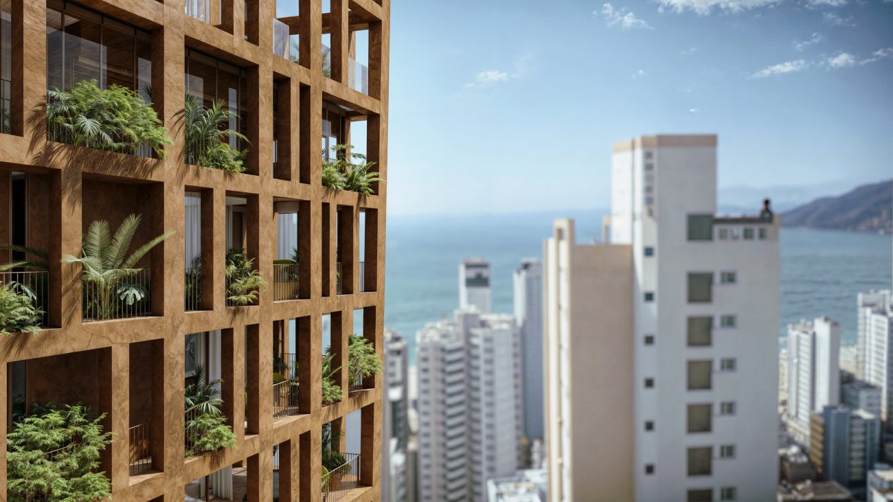 Foto mostra projeto de edifício-árvore