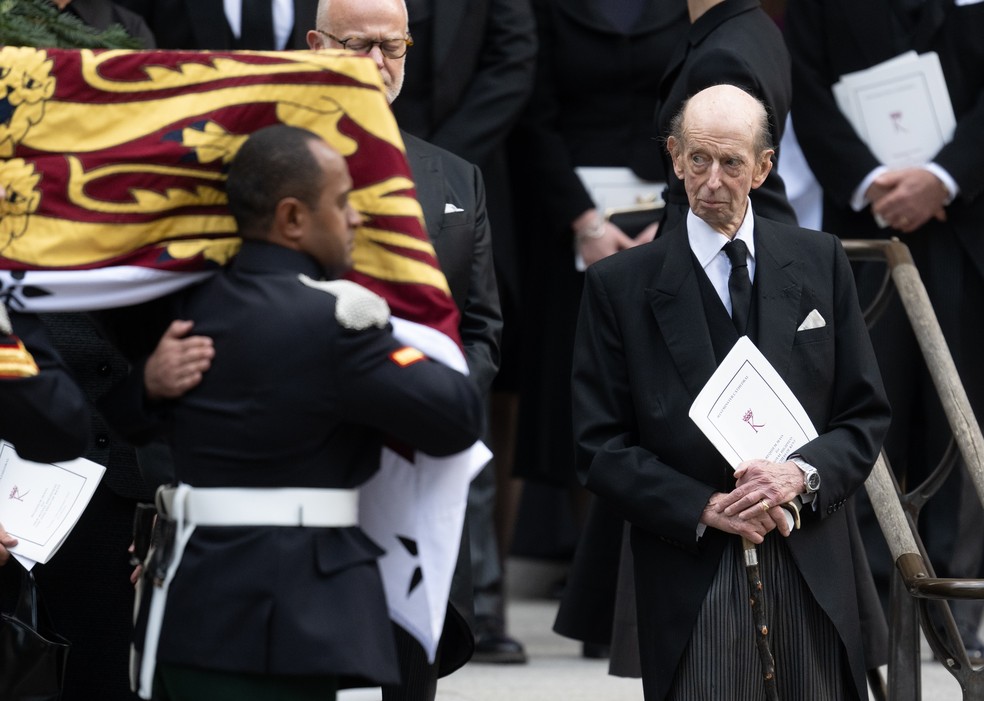 O Príncip Edward, Duque de Kent, no funeral de sua esposa, Katharine, Duquesa de Kent (1933-2025), em 16 de setembro de 20265 — Foto: Getty Images