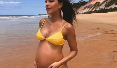 Grávida, Mariana Rios exibe barriga de seis meses em viagem com a família a Trancoso