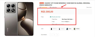 Print que comprova oferta do Xiaomi 14t