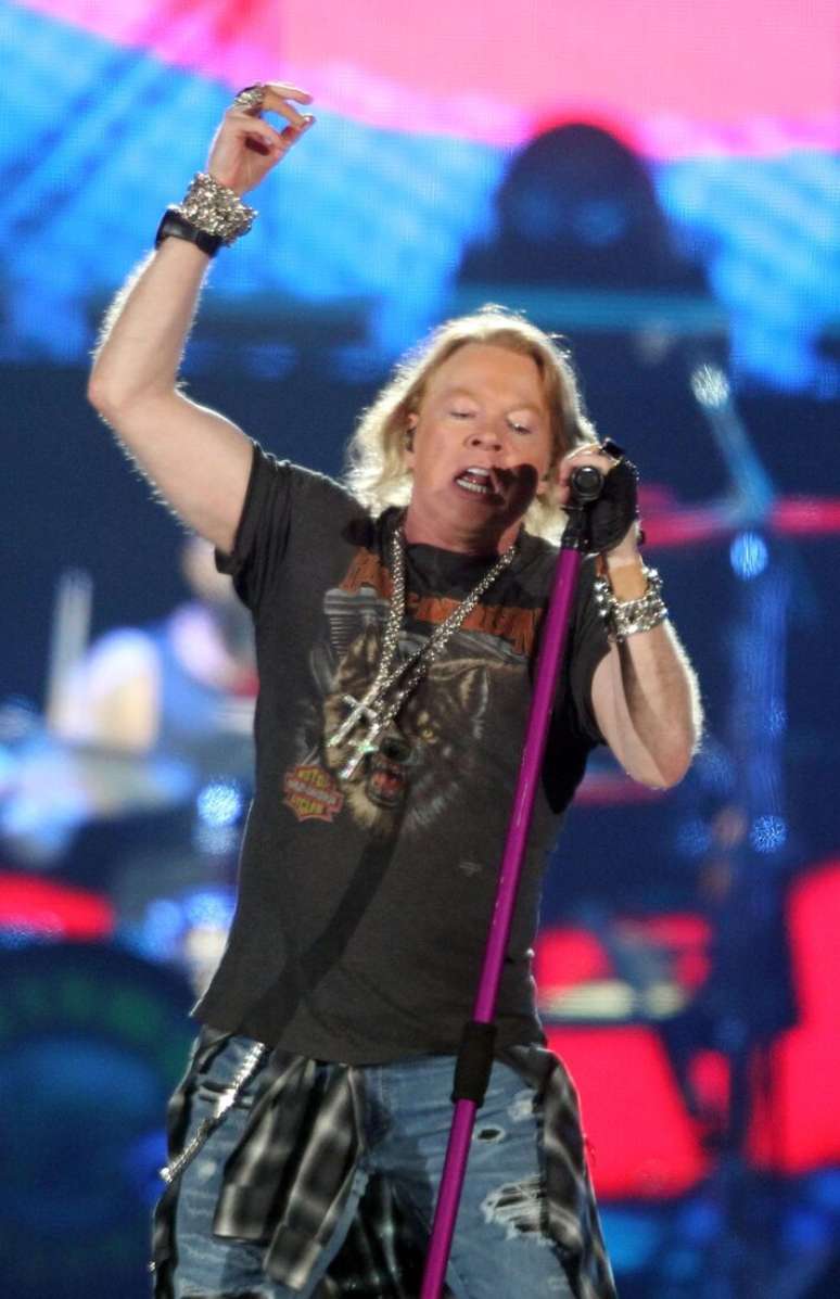 Axl Rose durante um show do Guns N' Roses no estádio Allianz Parque, na zona oeste da capital paulista, em 2017