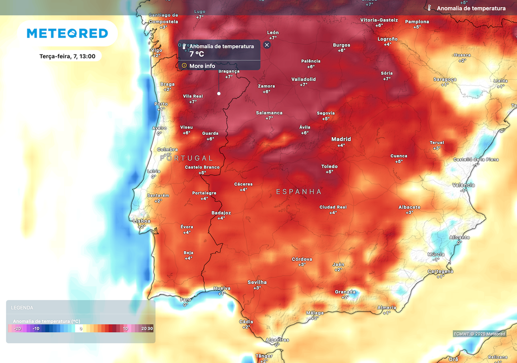 Anomalia positiva de temperaturas na próxima terça-feira deve situar-se nos 7 ºC.