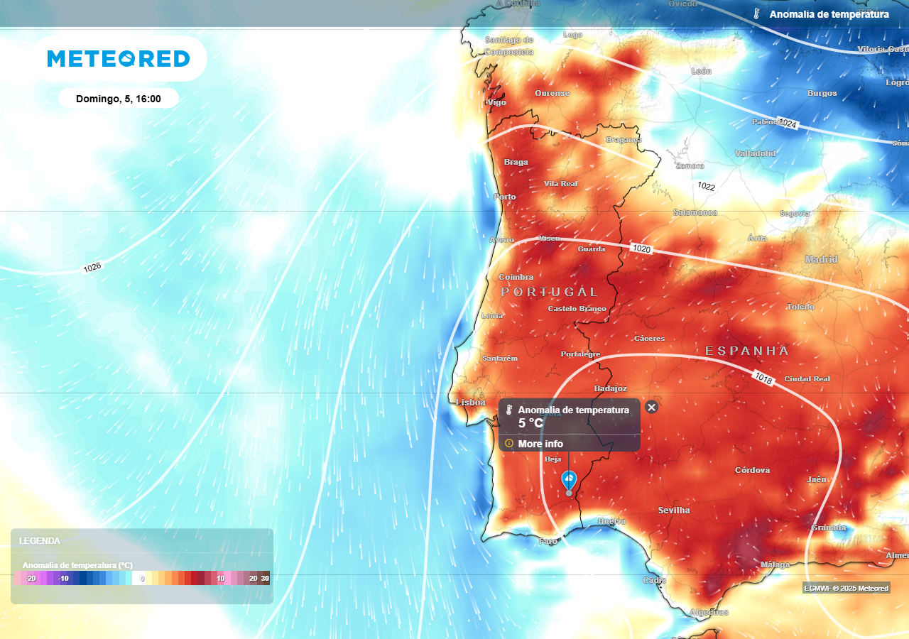 nestas regiões preveem-se máximas iguais ou superiores a 30 ºC