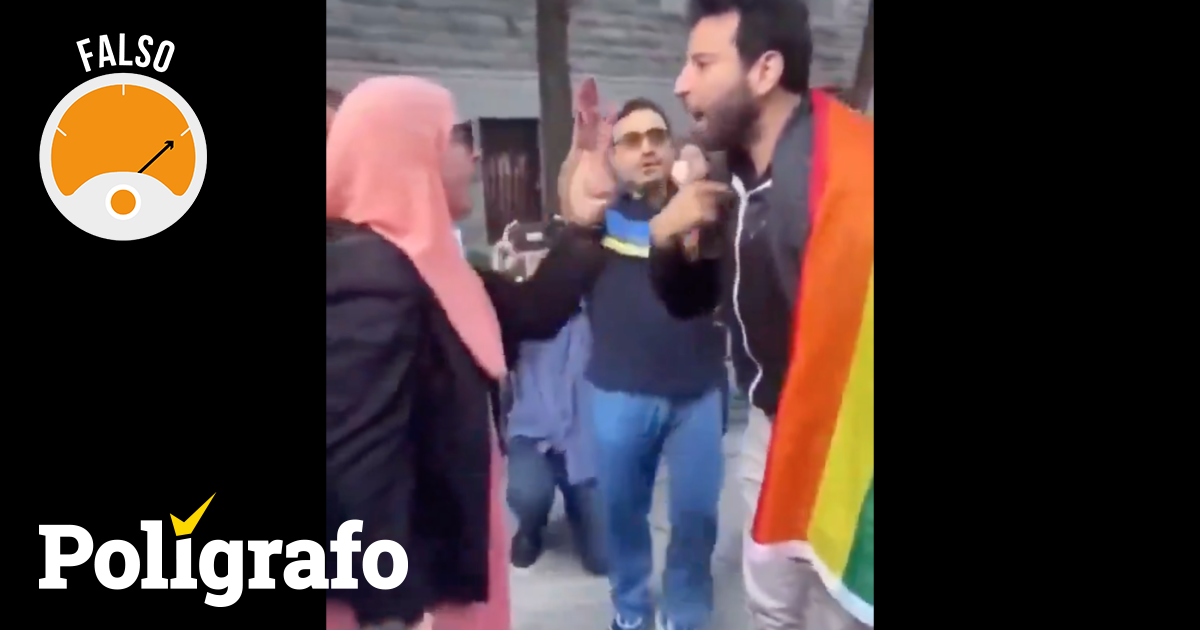 Vídeo mostra muçulmana a dizer a homem com bandeira LGBTQIA+ que não é bem-vindo em manifestação Pró-Palestina? – Polígrafo