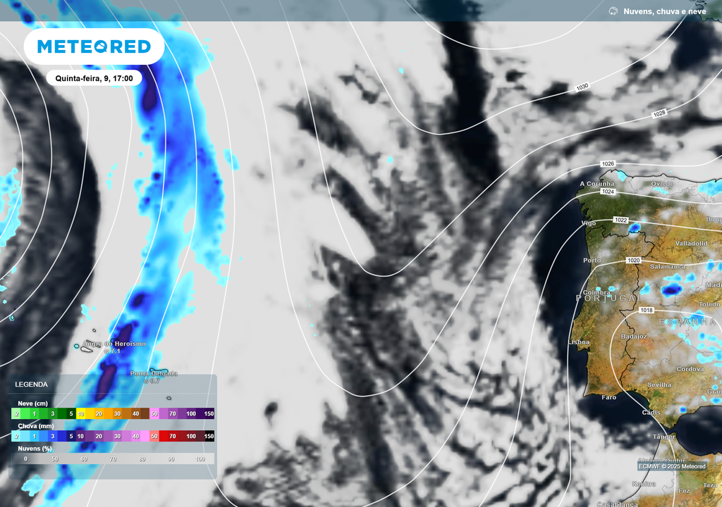 Mapa atmosferico: núvens e chuva