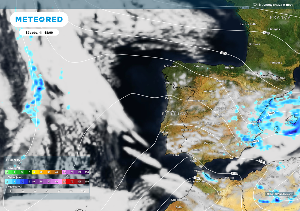 Mapa de cobertura de núvens e chuva