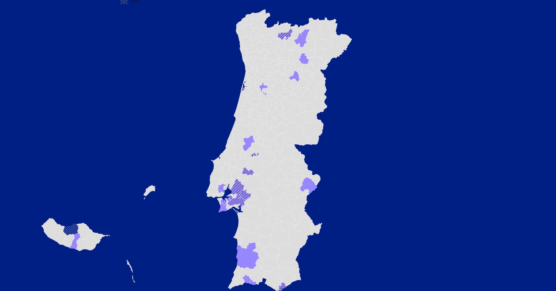 Com votações entre 0,3% e 49%, o Chega não foi além de três câmaras mas em 22 autarquias ficou em segundo (veja os mapas)