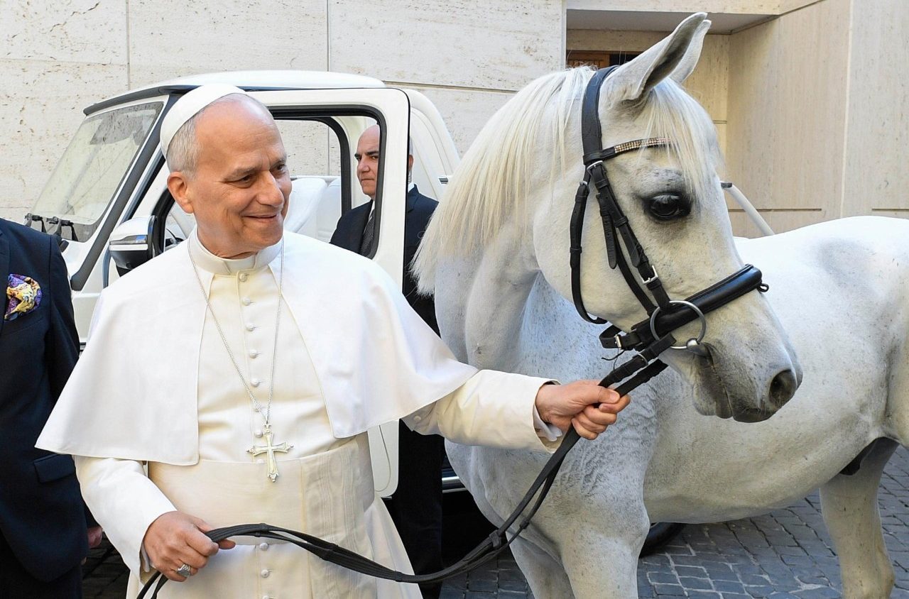 Um polonês presenteou o Papa com um cavalo árabe