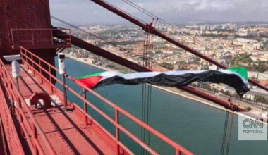 Ativista sobe ao topo da Ponte 25 de Abril para colocar bandeira da Palestina. Acabou detido pela PSP