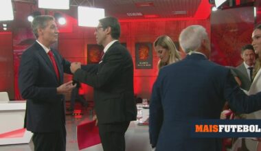 O cumprimento entre Rui Costa e Noronha Lopes após o debate - Maisfutebol